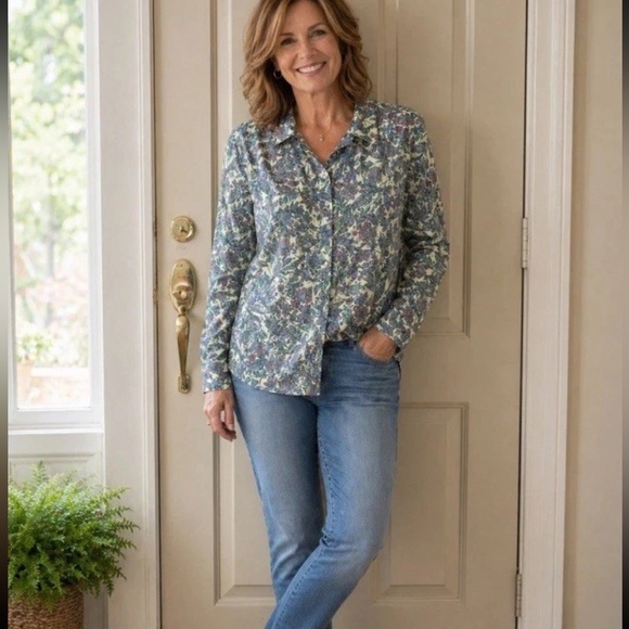 J. Jill Tops - J.Jill Whimsical Dragonflies Multicolor Button Up Blouse Women’s M Collared